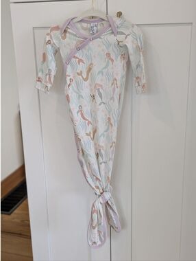 Copper Pearl Mermaid Print Baby Knotted Gown - Pastel Multicolor